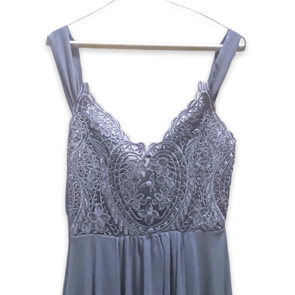 New Woman’s Blue We Go Together Embroidered High Slit Prom Brides Maxi Dress - Picture 10 of 17